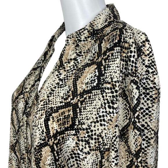 The Limited Shirt Women XLP Petite Beige Black Snake Print Chiffon Button Up Top - Picture 2 of 9